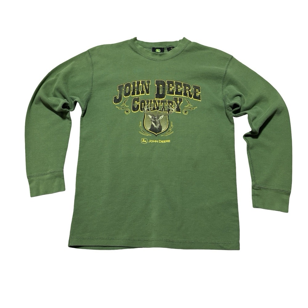 Vintage John Deere‎ Men's Long Sleeve Thermal Waffle Shirt Green Size M 20 x 27